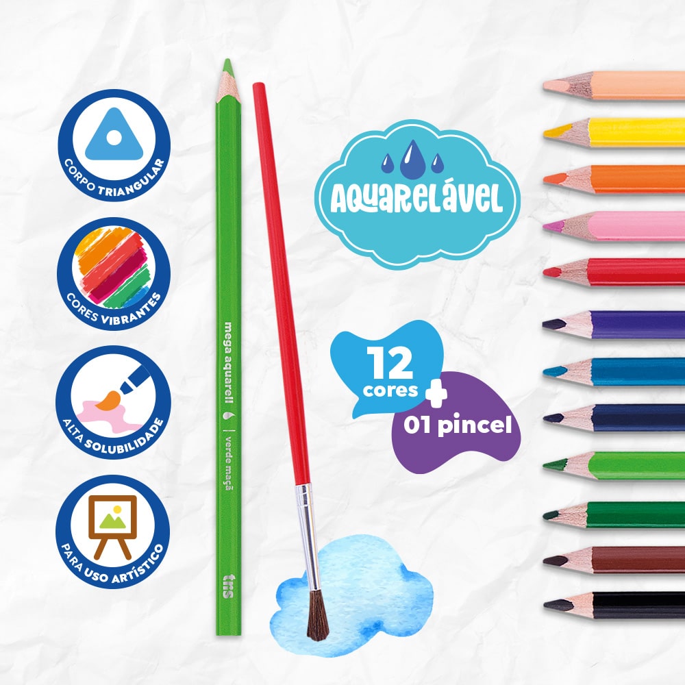 Lapices de Colores Mega Acuarelable 12 Colores - Tris - Imagen 2
